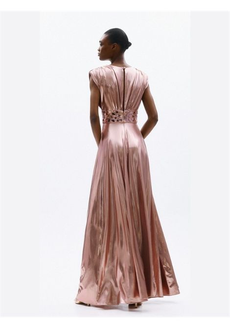 Metallic pink V-neck maxi dress with crystal belt ALLURE | dress | A4766DUSTY PINK